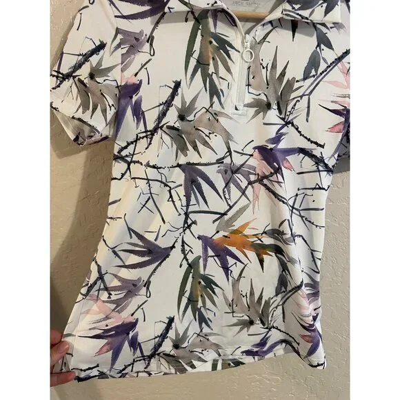 Y Jack Smith White Birds of Paradise Buttery Soft Short Sleeved Golf Polo Shirt - Picture 4 of 10